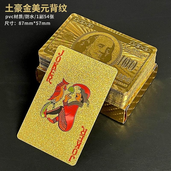 Creative Plastic Pvc Poker Vaskbar Holdbar Guld Poker Card Guld Folie Dollar Euro Poker Gave - Perfet