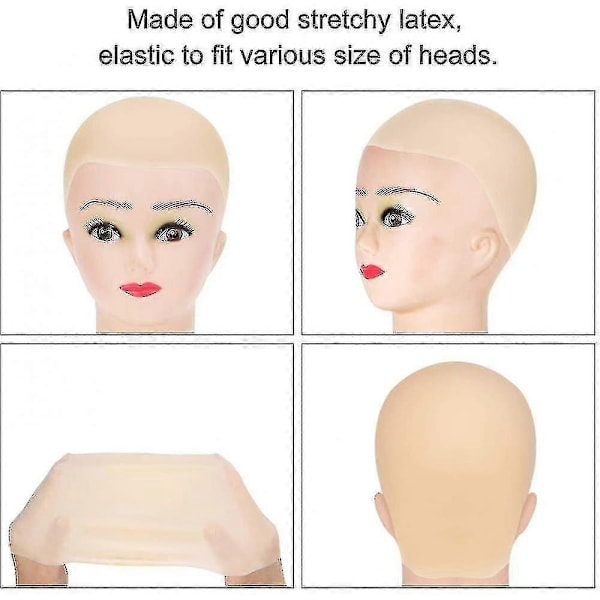 Latex Bald Caps for Voksne Sminke Skallet Hode Parykkhette Kostyme Tilbehør 4 stk - Perfet