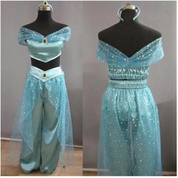 Aladdin Jasmine Princess Costume Fancy Dress Up Karneval Halloween festantrekk - Perfet Green XL