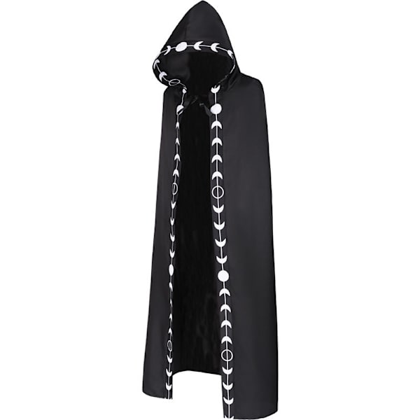 Unisex månefaser broderi hettekappe Mystisk middelalderrenessanse lang kappe - Perfet black 2XL