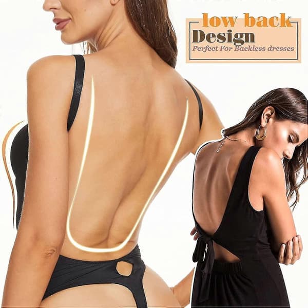 Ryggløs Kroppsshaper for Kvinner Push Up BH Lav Rygg Thong Bodysuit-Perfekt Black 3XL