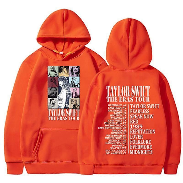 Miesten ja naisten huppari Taylor The Eras Tour -pojat ja tytöt - hupun kanssa - Midnight-albumi Swift - painatus - naisten huppari - miesten vaatteet - unisex - pusero - Perfet orange S