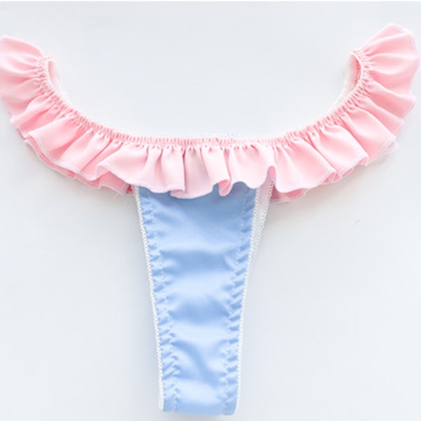 Söpö Lolita - Naisten Bikinit Vaaleanpunaiset Siniset Röyhelöt ontottomat Cross Bandage -uimapukuun Söpö piika-cosplay-asu rantaasu