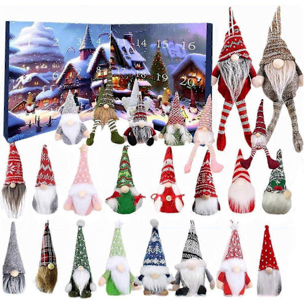 2024 Gnome Nedtelling Julekalender med 24 Dekorative Gnome Dukker - Perfekt