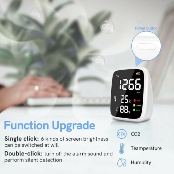 Mini CO2-detektor, højpræcisions temperatur-relativ luftfugtighedstester med 3-farve indikatorlys og klart display - Perfet
