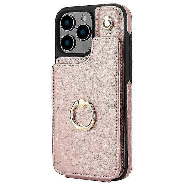 Kompatibel med iPhone 16 Pro Max Cover Kortholder Støtteben PU+TPU Telefon Cover med Skulderrem - Perfekt Rose Gold