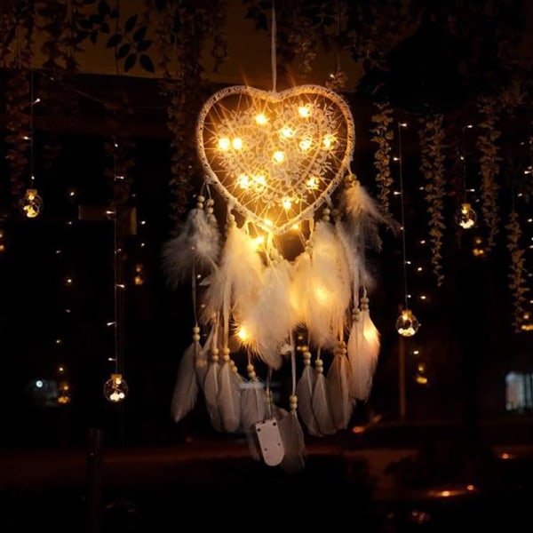 Stilfuld drømmefanger med LED lyssløjfe Hjärta Sha - Perfet White with light