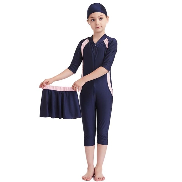 Perfekta flickor Barn Baddräkt Modest Swim Swimwear Långärmad Set - Perfet Navy Blue