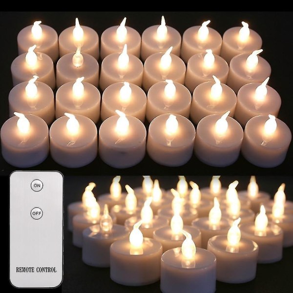 24 stk flimrende LED varmelys Fjernkontroll Batteridrevne flammeløse lys til hjemmet - Perfet