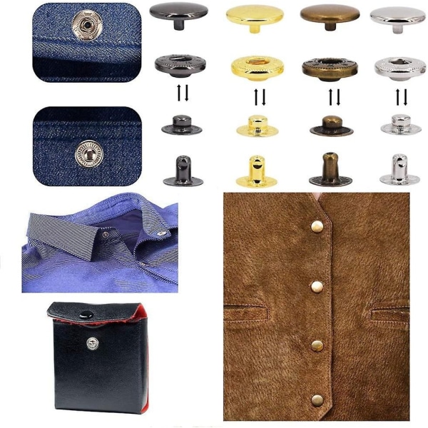 120 set läderknappsats 6 färgsnäppar i metall med 4 fästverktyg för kläder, läder, jacka, jeanskläder, väskor, armband 2 storlekar