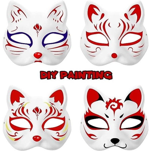 10:e kattmasker att måla, djurklädmasker Gör-det-själv vita masker, halva för maskerad Halloween barn Cosplaymasker Kostymfestfavoriter- Perfet