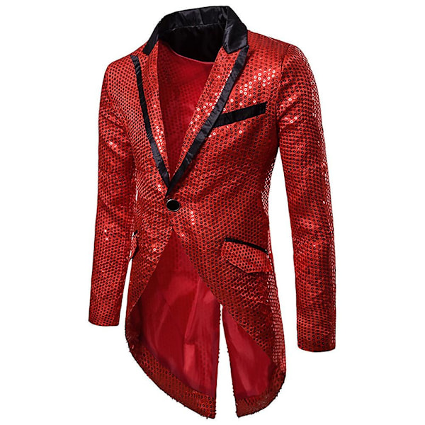 Sliktaa Paljett Frack Kavaj Herr Kostym Jacka Fest Show Tux Klänning Kappa - Perfekt Red L