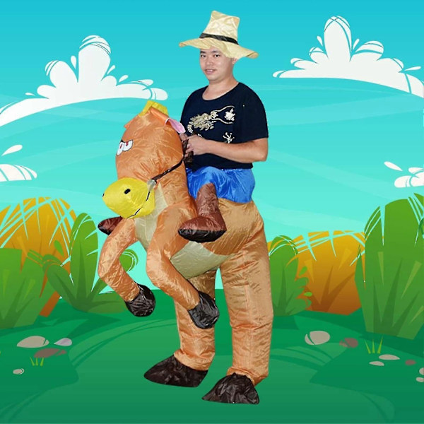 Oppblåsbar hestekostyme Cowboys på hest Kostyme Morsom Nyhet Utkledning Partyantrekk-Perfekt red