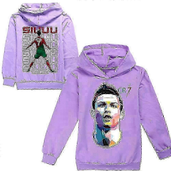 Cristiano Ronaldo Hættetrøje VM Nr. 7 Julegaver Fodboldstjerne Hættetrøje Piger Drenge Hættetrøje Pullover Toppe Børn Teenagere-Perfekt Purple 11-12years