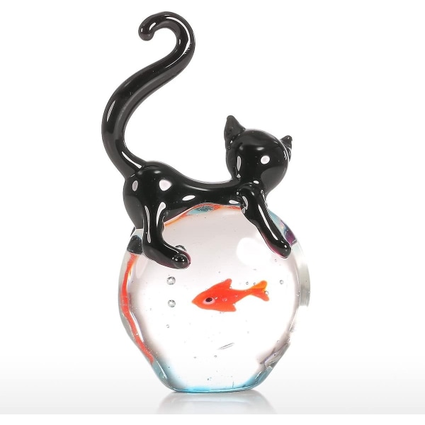 Cat and Goldfish Glas Skulptur Paperweight Object Crystal Cat - Perfet