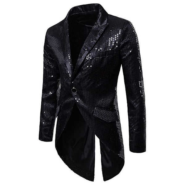 Sliktaa Herre Paljett Svalehalefrakk Jakke Fest Show Tux Kjole Frakk - Perfekt Black 2XL