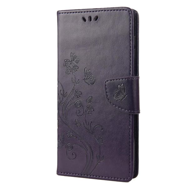 Butterfly Flower PU-deksel Kompatibelt med iPhone 14 Pro-Perfet Deep Purple