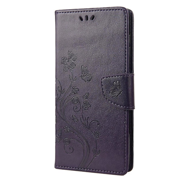 Fjärilsblomma PU-fodral Kompatibelt med iPhone 14 Pro-Perfet Deep Purple