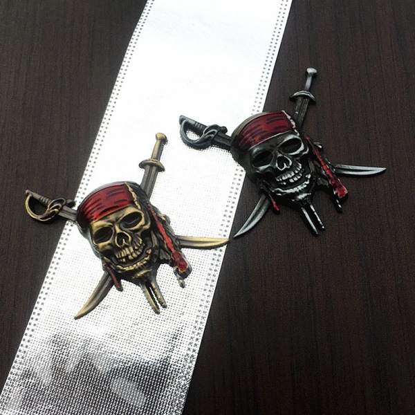 Car Styling 3D Metal Pirate Skull Emblem Badge Stickers Decals - Perfet Silver