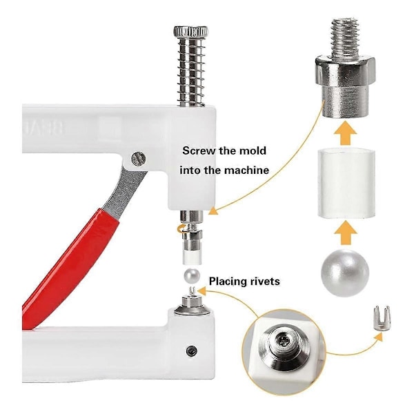 Pärlinställningsmaskin, Pärlnippel Fixeringsmaskin, 5 Storlekar, Hatt Handpress Pärlinställningsverktygssats, DIY Tillbehör - Perfet