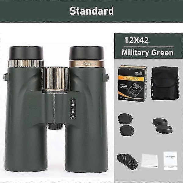 12x42 Kikkert Profesjonell HD Teleskop Kraftig Lang Rekkevidde BAK4 Prisme for Jakt Utendørs Camping-Perfekt Green Standard