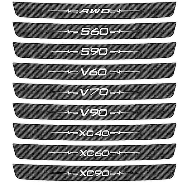 Volvo AWD S60 S90 V60 V70 V90 Xc40 Xc60 Xc90, Peugeot V40 V50 C70 Xc70 - Auton takaluukun puskurin suoja, ovien kynnyksen tarra - Täydellinen