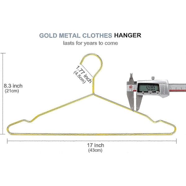 42cm Skinnende Guld Metal Bøjle 10 stk., Pladsbesparende Metal Tøj Bøjler med Hak, Stærk Metal Tråd Bøjle - Perfekt