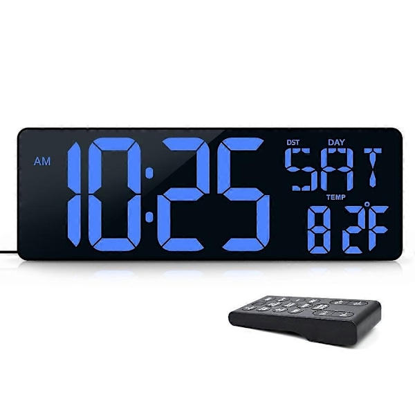 Modern LED Digital Väggklocka med Fjärrkontroll Lättläst Display Lämplig för Seniorer - Perfekt Remote control blue