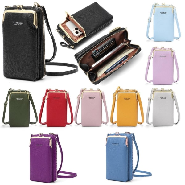 Mobiltaske Pung Kortholder Taske med skulderrem. 10 farver - perfekt Svart