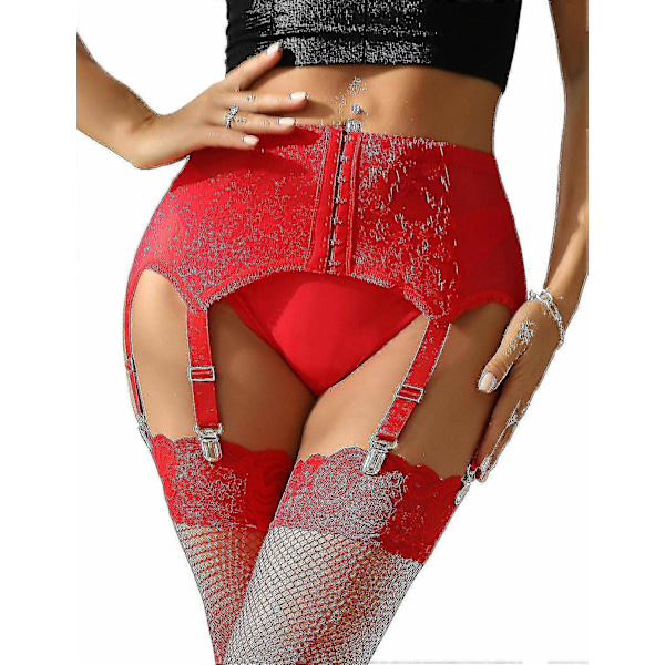 Dam Garterbälte Plus Size Spets Garter och 6 Metallklämmor Justerbara Underkläder Garter Hängslen Underkläder Midje Garter Garter Set-Perfet Red M