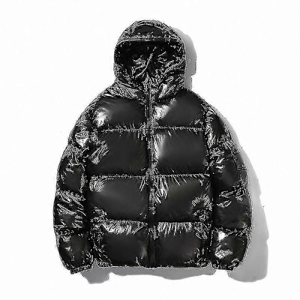 Hupullolliset kiiltävät untuvatakki talvitakit miehille - Perfet black XL