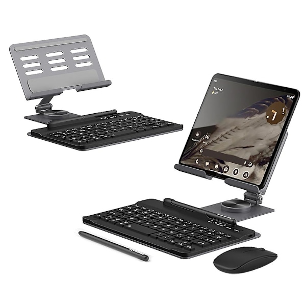 för Samsung Galaxy Fold / Z Fold Serien Vikbart Skrivbordsställ med Bluetooth Tangentbord + Mus + Stylus-Perfet Grey