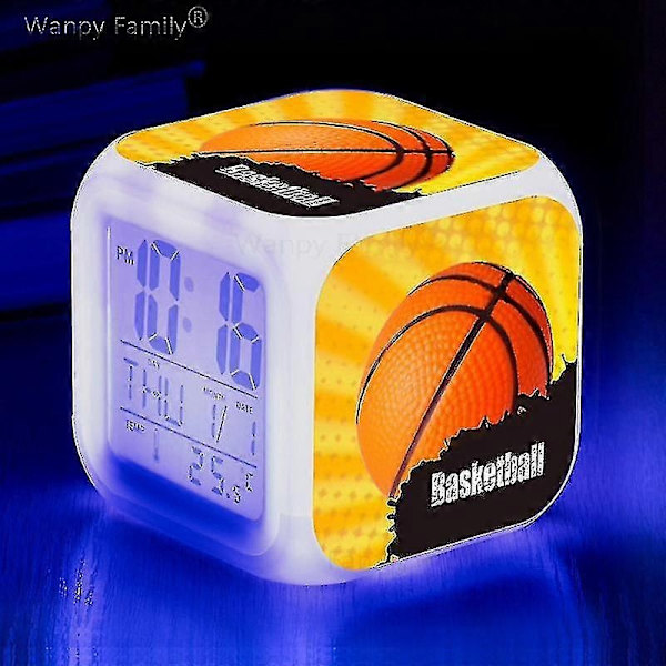 Basketbollväckarklocka 7 Färgförändring Multifunktionell Noctilucence Elektronisk Klocka Barn Väckarklocka för Tw-Perfet Gray