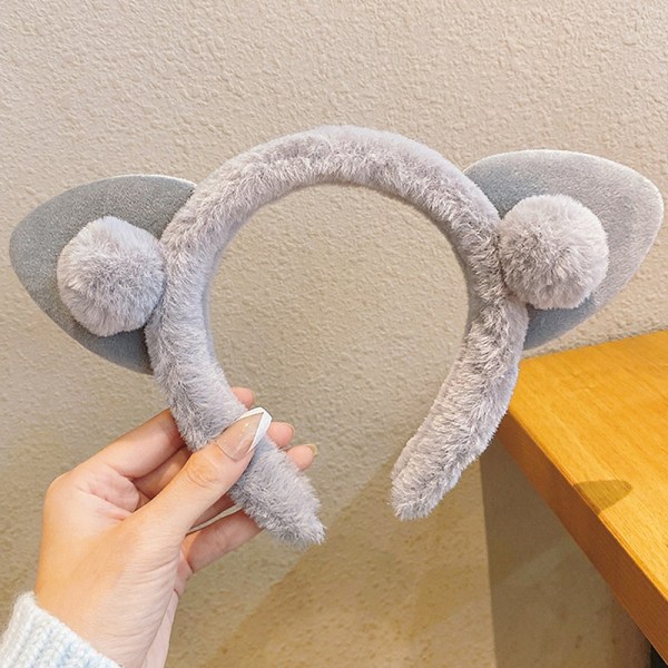 1st Fashion Cat Ears Plysch hårband för kvinnor Huvudbonader Ansikte - Perfet Gray