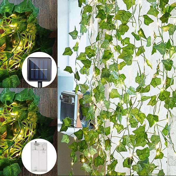 Kunstige planter - Green Leaf Vines - Ivy String Lights - Perfet 5M Solar Powered