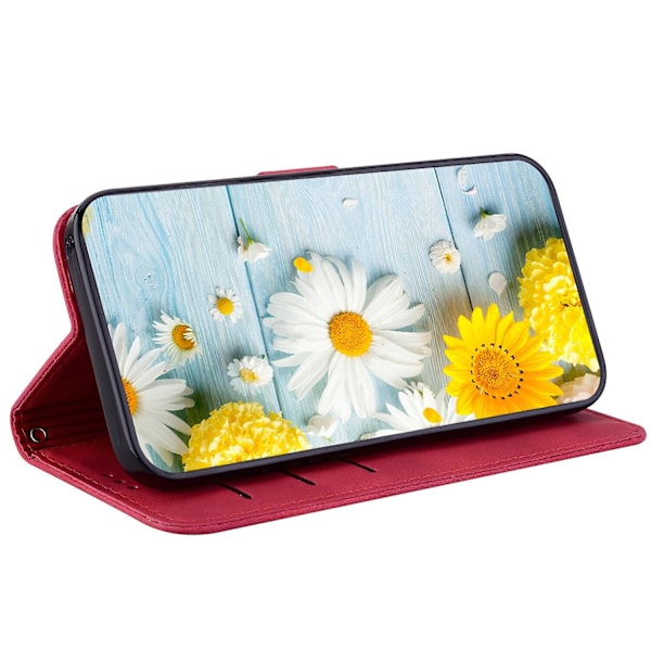 Kotelo yhteensopiva Xiaomi Redmi Note 11s:n kanssa, kohokuvioitu Lily-läppälompakko, ensiluokkainen PU-nahkakansi korttipidikkeellä - Perfet Red
