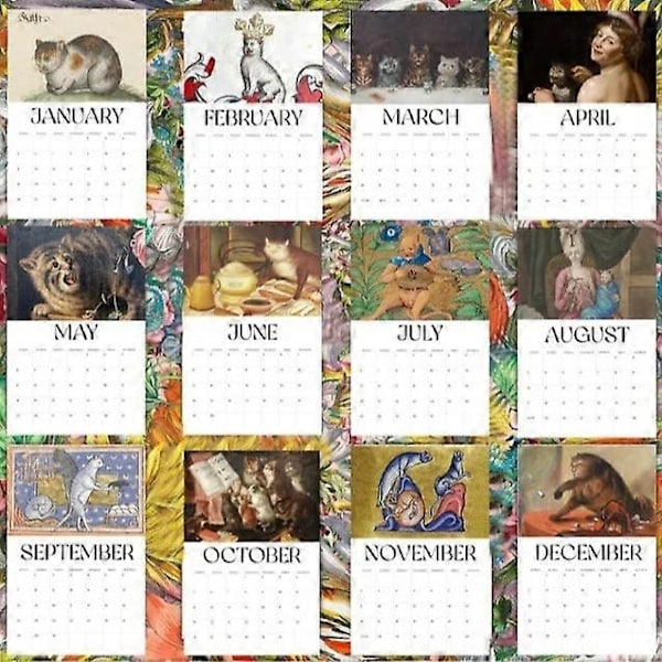 Grim Middelalder Kat Kalender - Mærkelig Middelalder Kat Vægkale 2025 | 12 Måneder Grim Middelalder Kat Kalender | Middelalder Kat Vægkale - Perfekt 3pcs