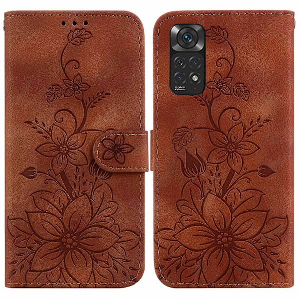 Kotelo yhteensopiva Xiaomi Redmi Note 11s:n kanssa, kohokuvioitu Lily-läppälompakko, ensiluokkainen PU-nahkakansi korttipidikkeellä - Perfet Brown