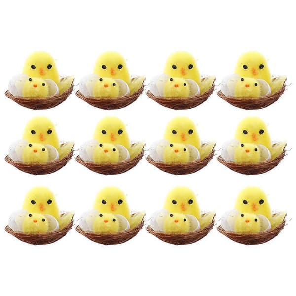 Gula påskkycklingprydnader, minikyckling heminredning, 12-pack 0 0
