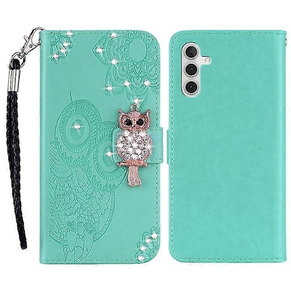 Kompatibelt Kompatibelt med Samsung Galaxy A15 4G Fodral Strass Dekor Läder Ställ Mobiltelefon Plånboksfodral - Perfet Indigo