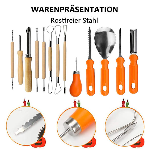 Halloween- set ruostumattomasta teräksestä valmistettua kurpitsaveistoa - Perfet