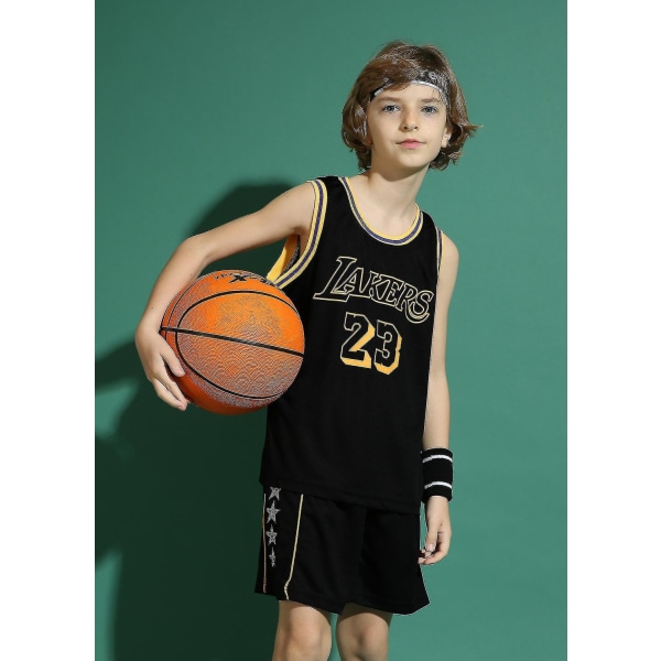 Lakers #23 Lebron James Jersey No.23 Basketball Uniform Set Kids - Perfet Black 2XS (95-110cm)