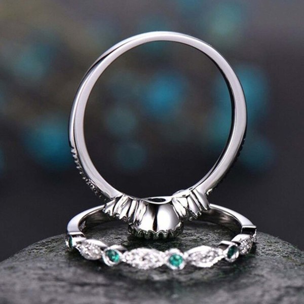 2 stk/sett Utsøkt glatt overflate gifteringer legering enkle Cubic Zirconia ringer sjarmsmykker - Perfet Blue US 8