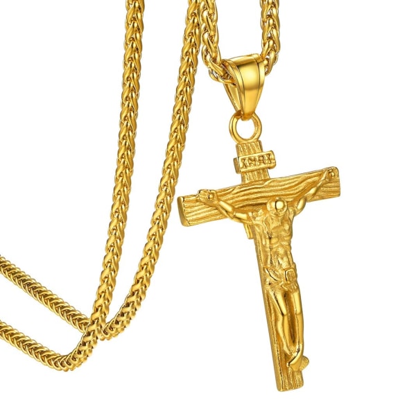 rostfritt stål korshalsband för män kvinnor guld svart Jesus krucifix kristna smycken baptistkyrkan gåva - Perfet