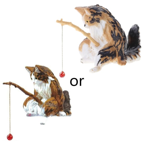 Fiskande Katt Ornament Akvarium Dekoration Akvarium Landskapsarkitektur Tecknad Katt Staty Mini Resin Figurin Hemdekorationer-Perfet style three