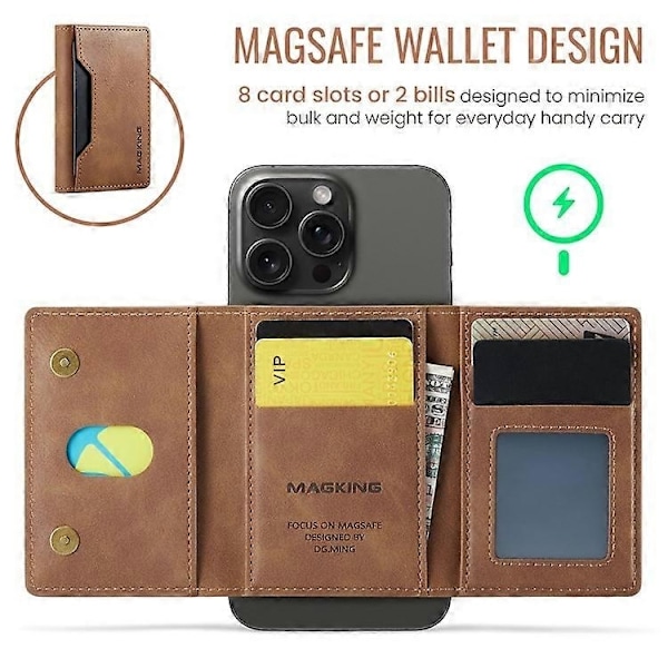 MAGKING K2 Stand Magnetisk Kortholder Kompatibel med MagSafe RFID Mobilpung - Perfekt Brown