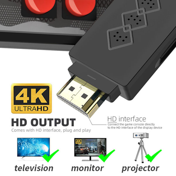 Y2SHD PLUS videospilkonsollen har 1700 klassiske spil og en mini retro trådløs controller