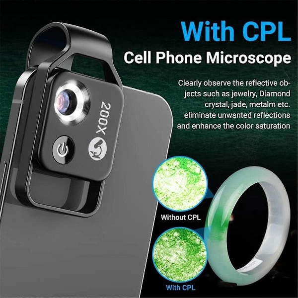 200X Telefon Mini Fickmikroskop med LED-Ljus/Universal Clip, Portabel Digital Mikroskopkamera - Perfekt