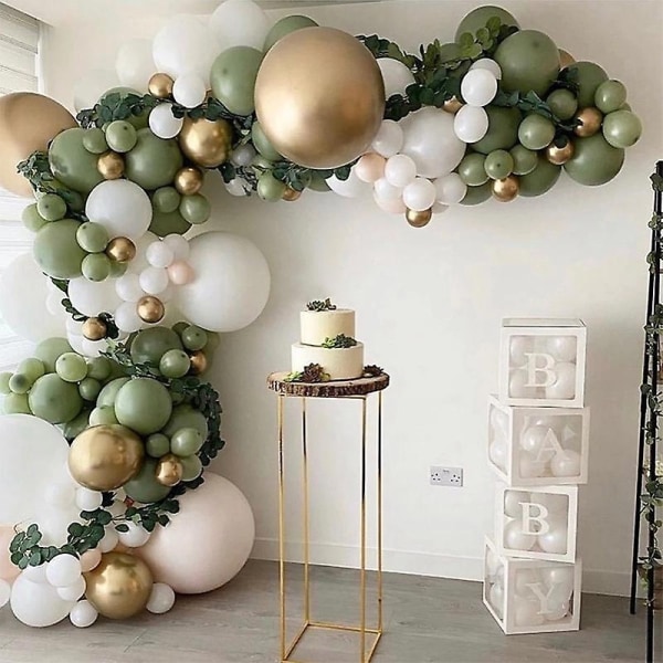 152 stk Olivengrøn ballonguirlande buesæt hvidguld konfettiballoner retrogrøn ballon og guld metallisk krom latex - perfet