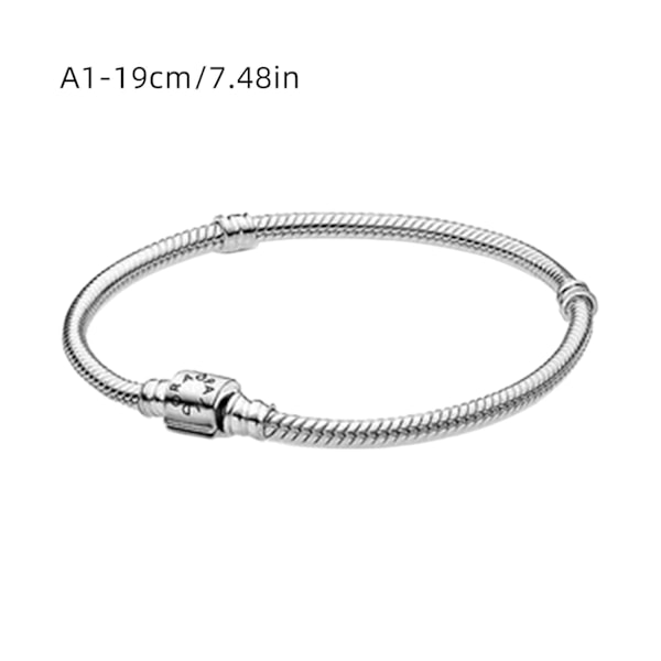 Premium 19cm Silverpläterad Ormkedje Armband med Hjärta och Blad Charm - Perfekt A2-19cm
